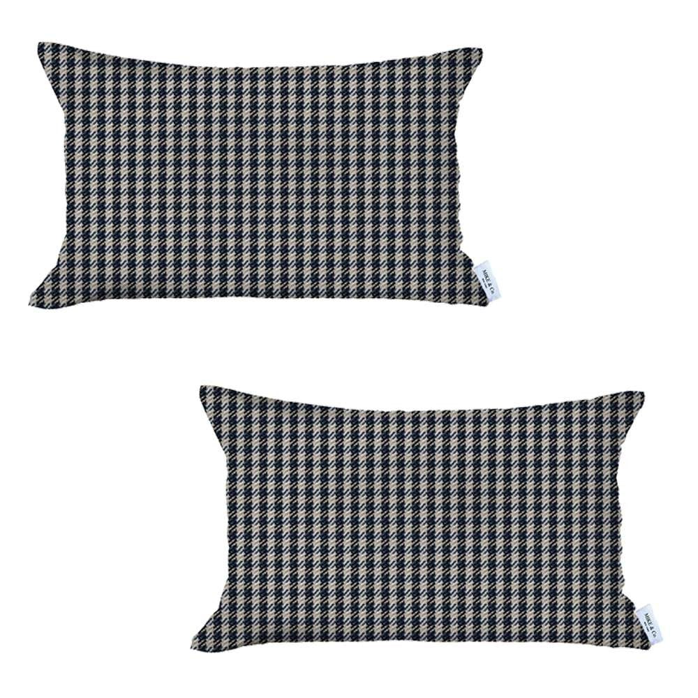 Set Of 2 Gray Houndstooth Lumbar Pillow Covers