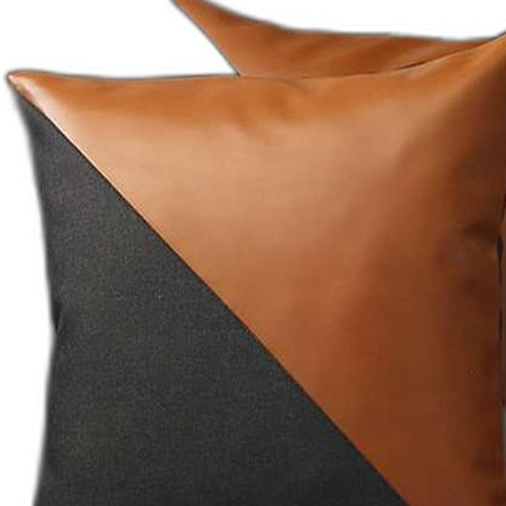 Set Of 2 Black And Faux Leather Lumbar Pillow Covers