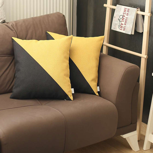Set Of 2 Black And Yellow Diagonal Pillow Covers