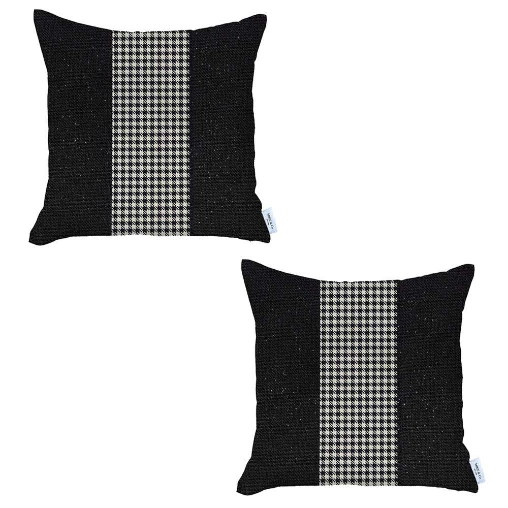 Set Of 2 Black And White Houndstooth Pillow Covers