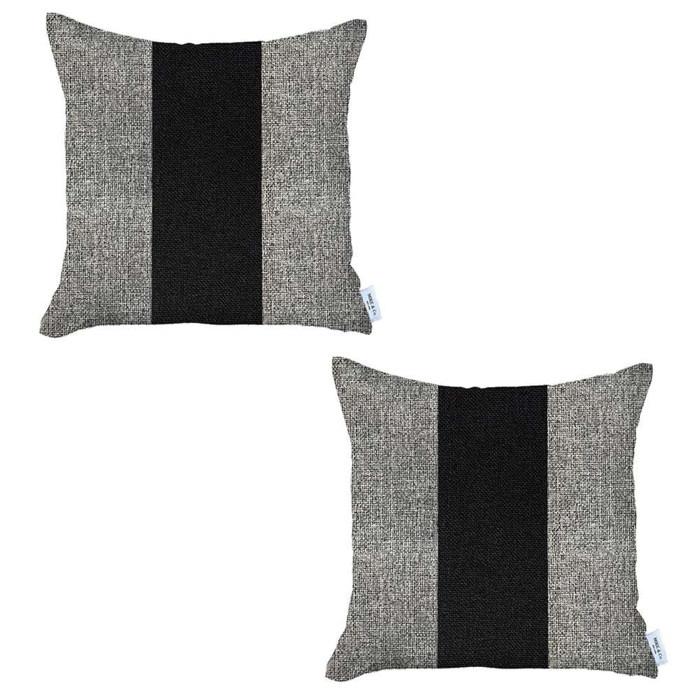 Set Of 2 Gray And Black Center Pillow Covers