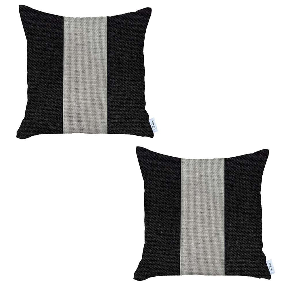 Set Of 2 Black And White Center Pillow Covers
