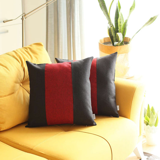 Set Of 2 Black And Red Center Pillow Covers