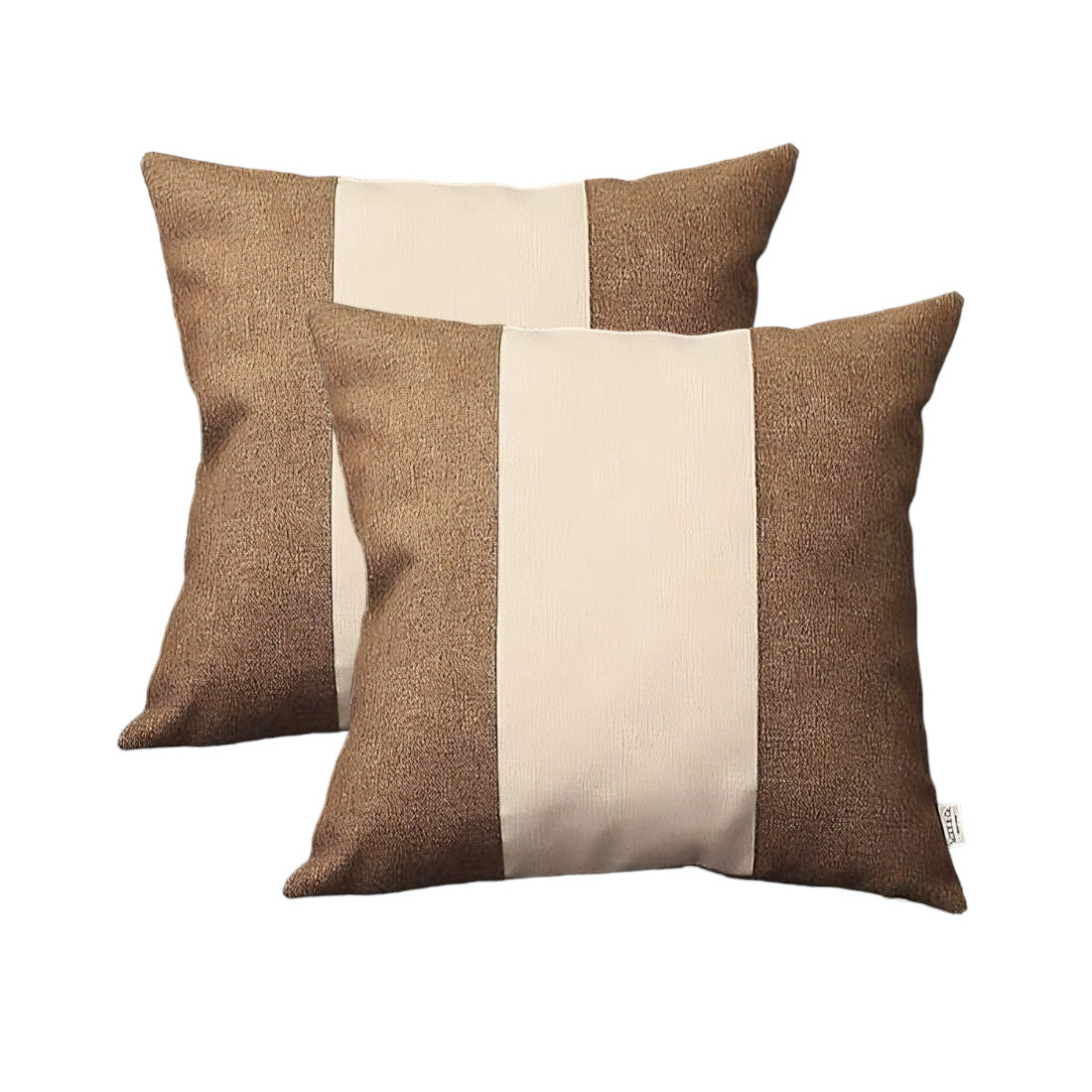 Set of Two 18" Brown and Ivory Throw Pillow Cover