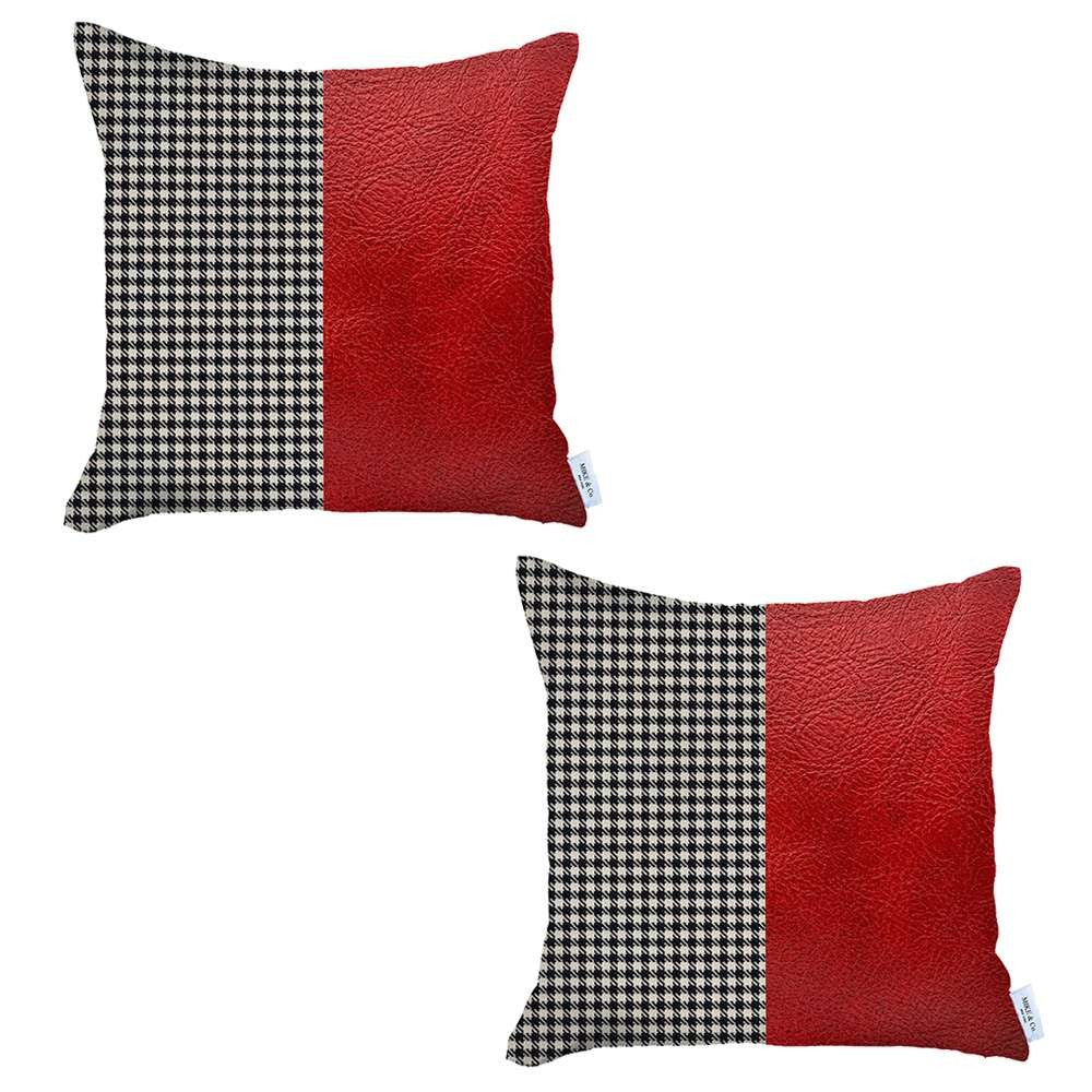 Set Of 2 Red Faux Leather Pillow Covers