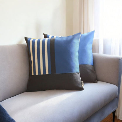 Set Of Two 18 X 18 Black And Blue Polyester Throw Pillow Cover