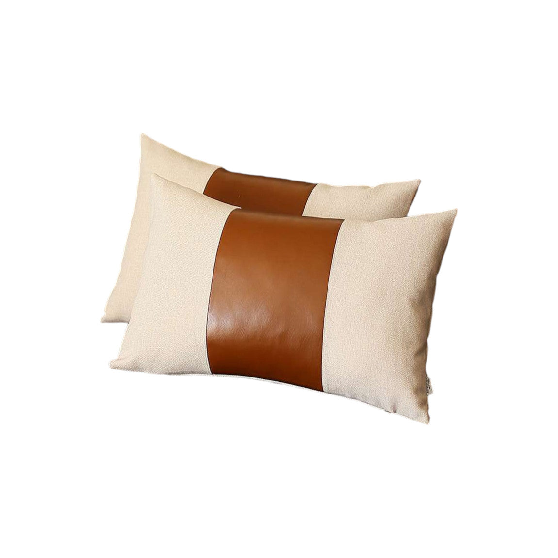 Set of Two 12" X 20" Ivory and Brown Throw Pillow Cover