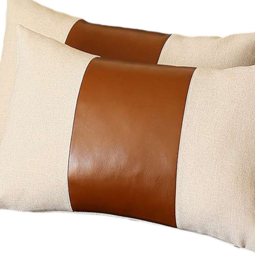Set of Two 12" X 20" Ivory and Brown Throw Pillow Cover