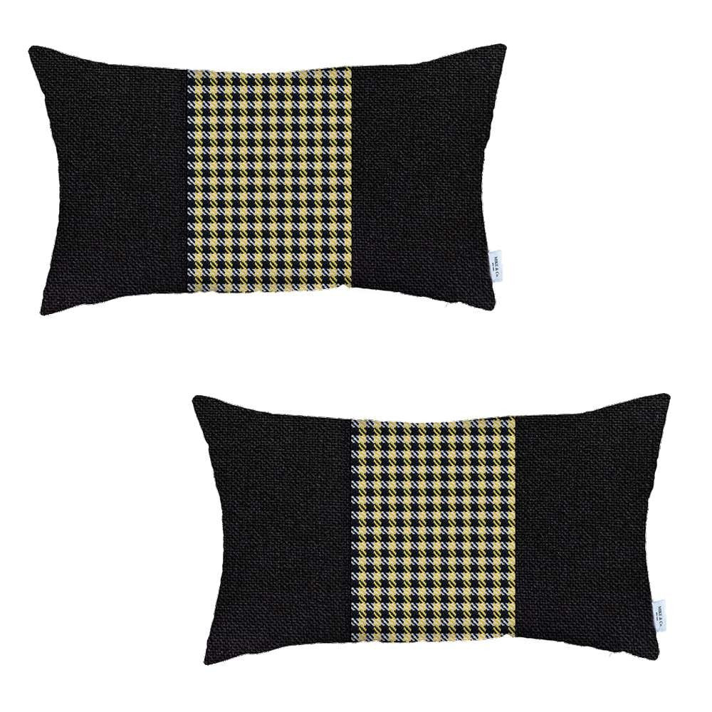 Set Of 2 Yellow Mid Houndstooth Lumbar Pillow Covers