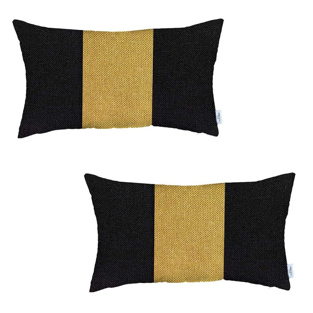 Set Of 2 Black And Yellow Lumbar Pillow Covers