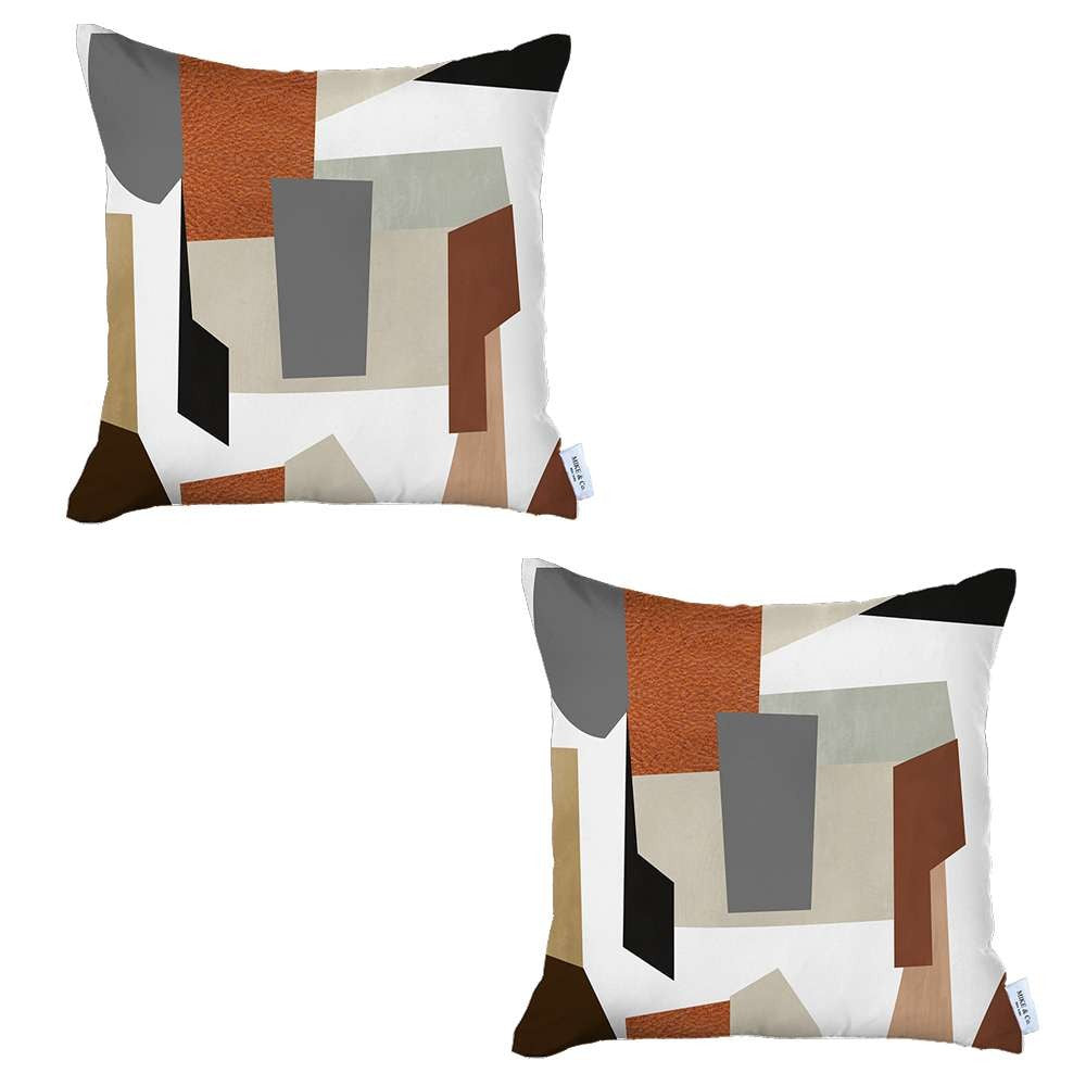 Set of Two 18" X 18" Orange and Ivory Polyester Pillow Cover