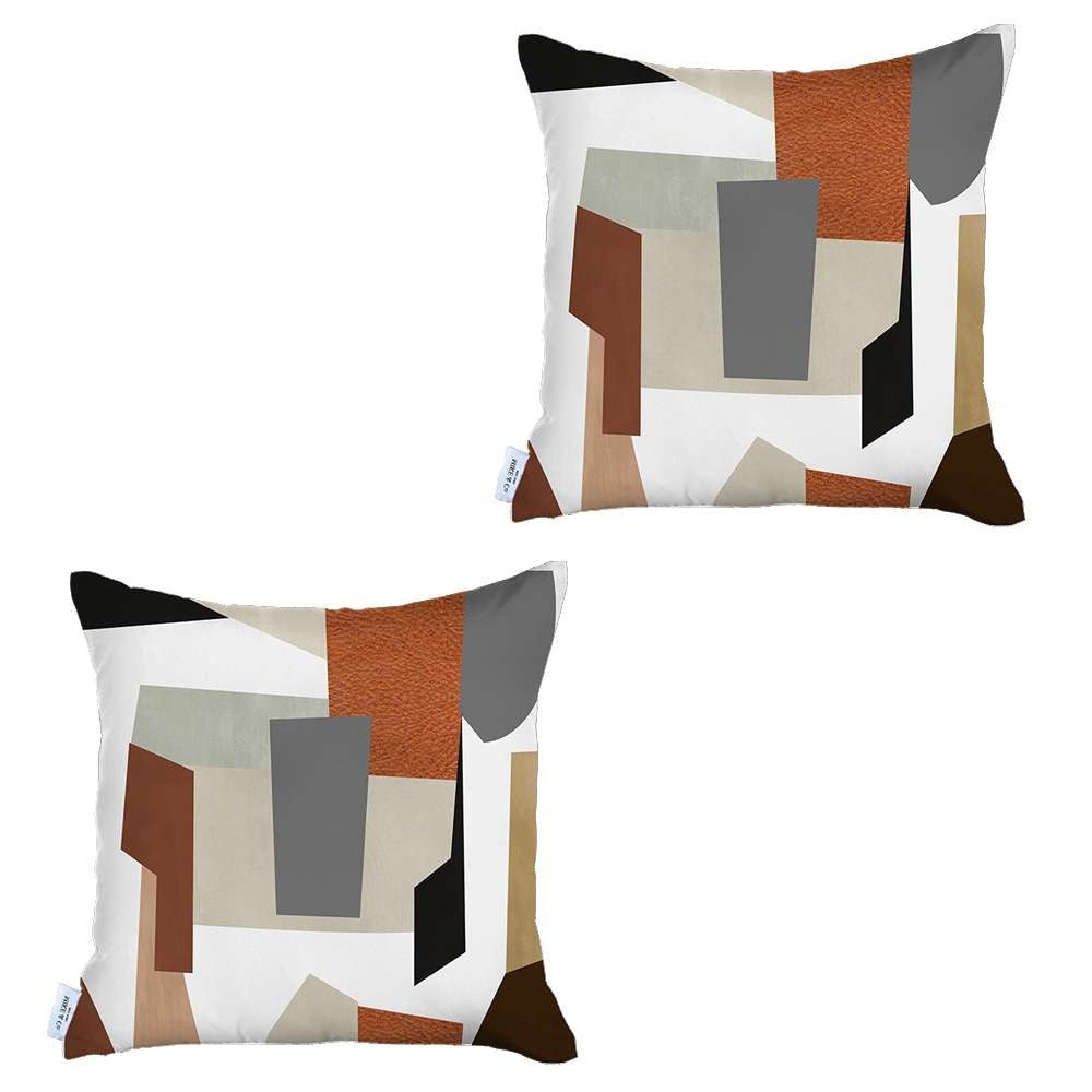 Set of Two 18" X 18" Orange and Ivory Polyester Pillow Cover