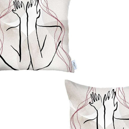 Set Of 2 White Boho Chic Printed Pillow Covers