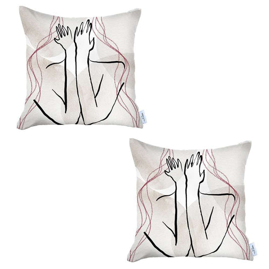 Set Of 2 White Boho Chic Printed Pillow Covers