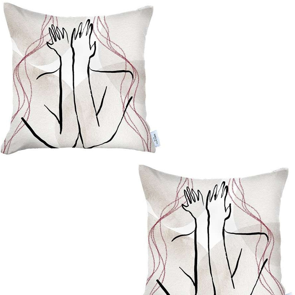 Set Of 2 White Boho Chic Printed Pillow Covers