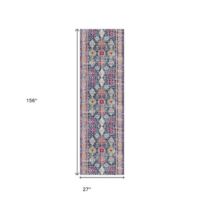 4' X 6' Blue and Ivory Oriental Area Rug