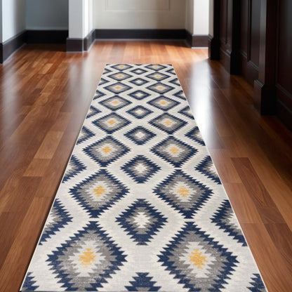 2' X 5' Blue Ikat Kilim Area Rug