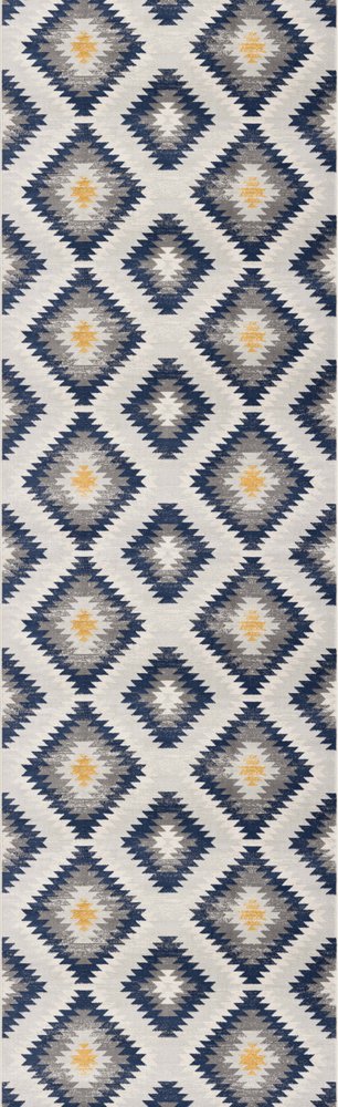 2' X 5' Blue Ikat Kilim Area Rug