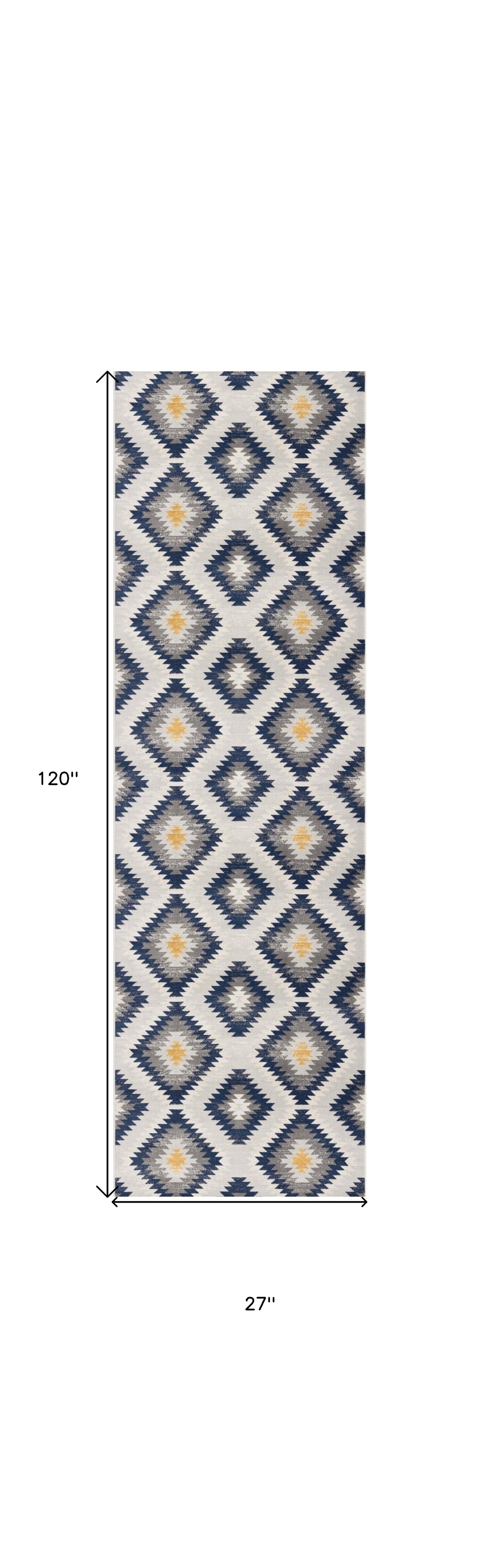 9' X 13' Blue and Gray Kilim Pattern Area Rug