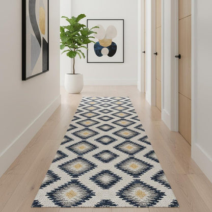 2' X 5' Blue Ikat Kilim Area Rug