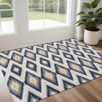5' X 7' Blue Ikat Kilim Area Rug