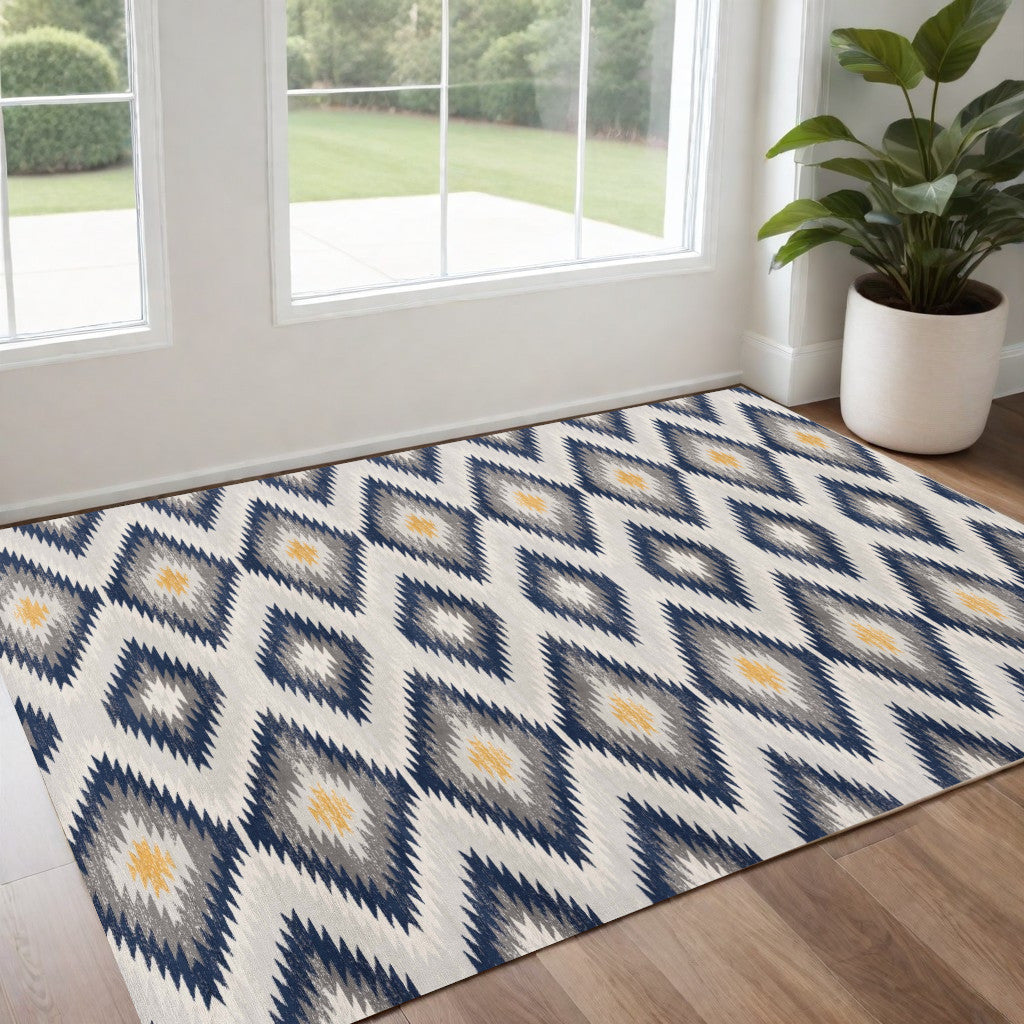 9' X 13' Blue and Gray Kilim Pattern Area Rug