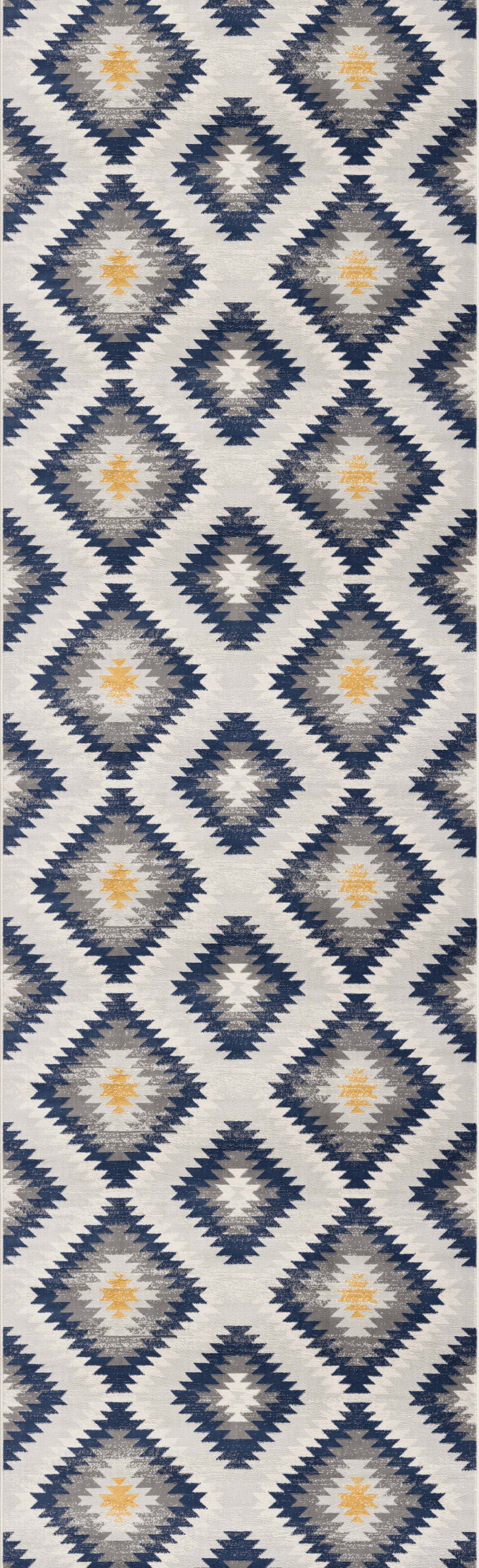 2' X 5' Blue Ikat Kilim Area Rug