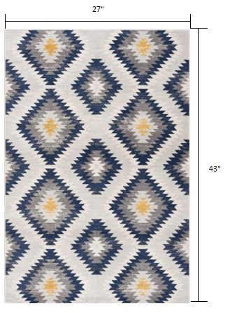 2' X 5' Blue Ikat Kilim Area Rug