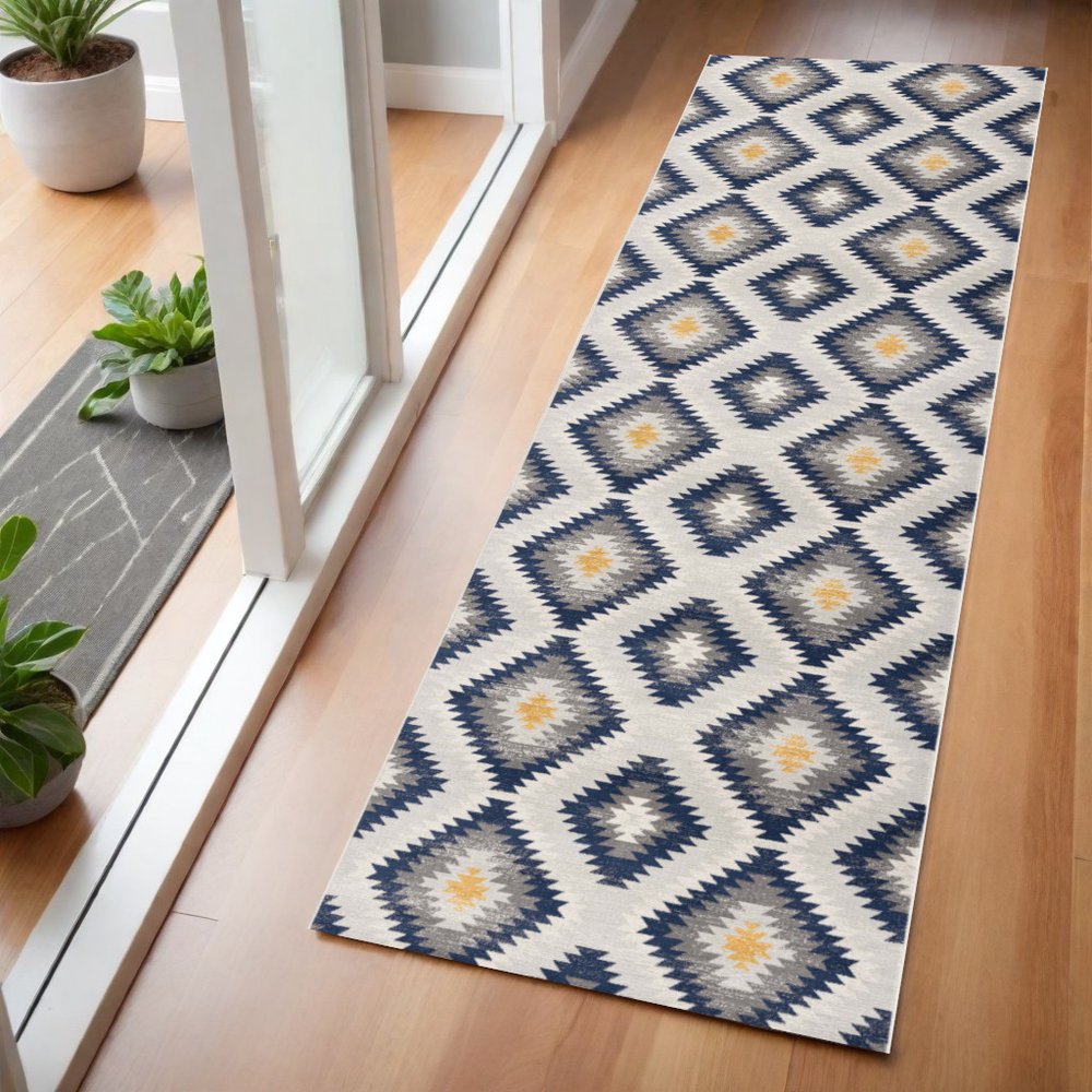 2' X 5' Blue Ikat Kilim Area Rug