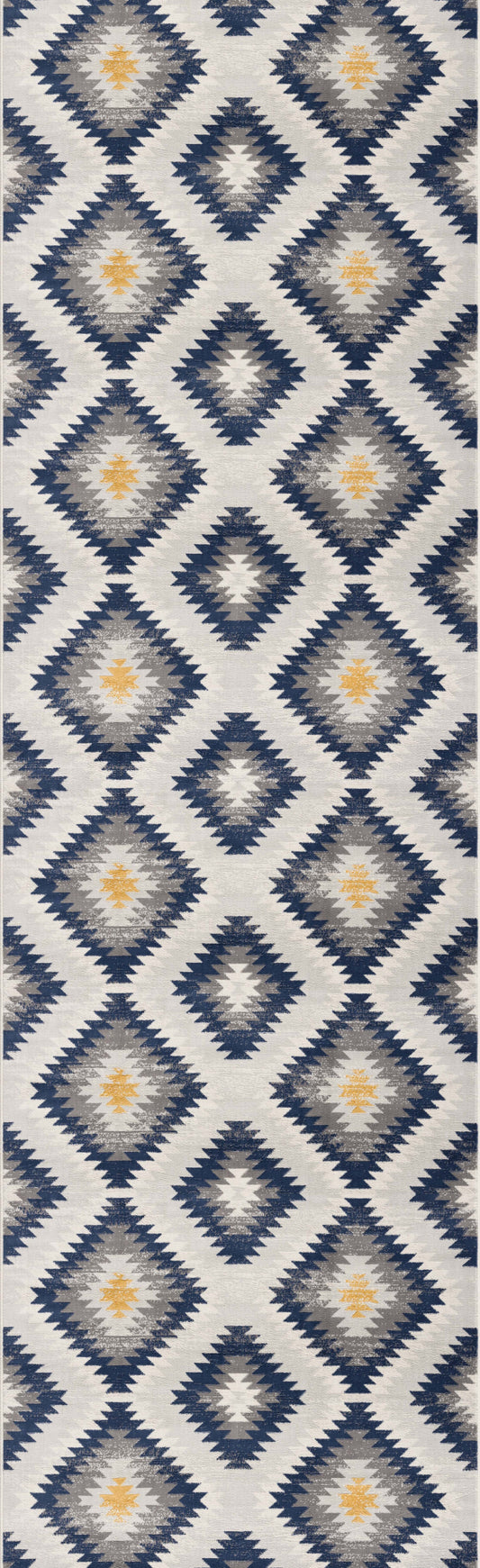 2' X 6' Blue Ikat Kilim Area Rug