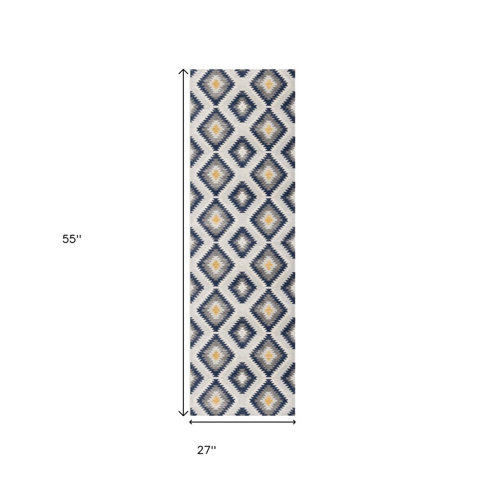 2' X 5' Blue Ikat Kilim Area Rug