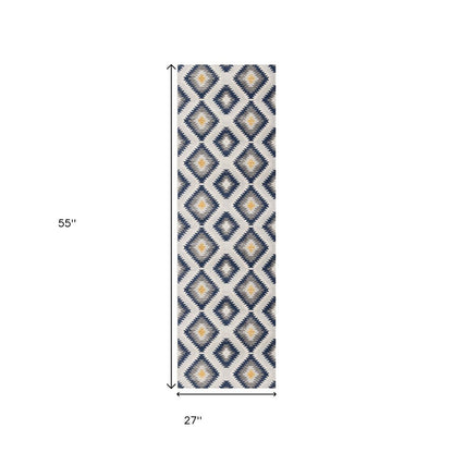 2' X 5' Blue Ikat Kilim Area Rug