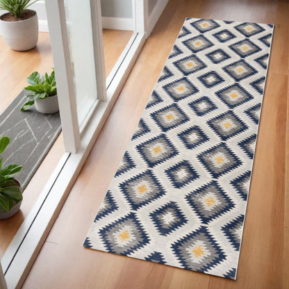 2' X 5' Blue Ikat Kilim Area Rug