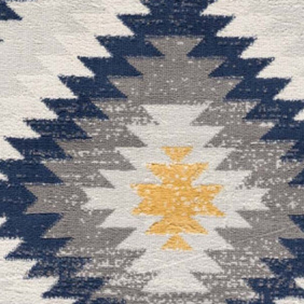 9' X 13' Blue and Gray Kilim Pattern Area Rug