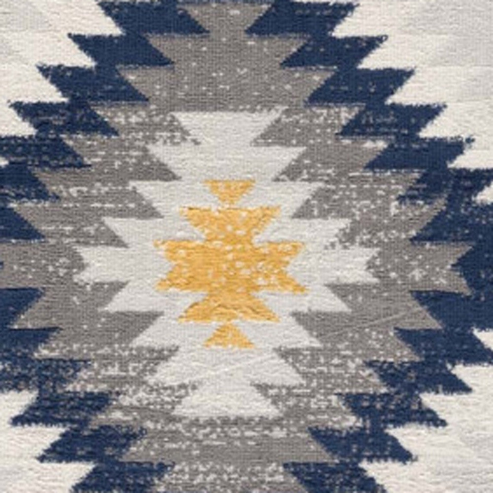 9' X 13' Blue and Gray Kilim Pattern Area Rug