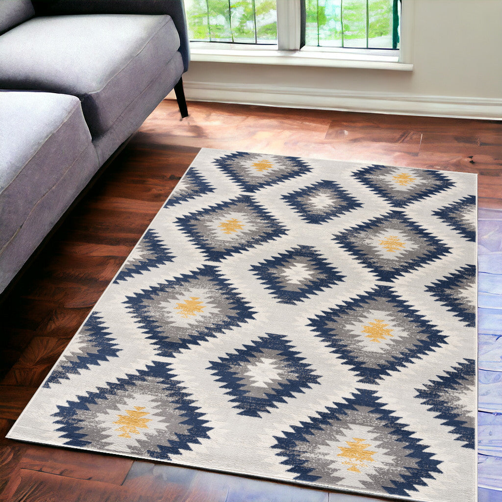 9' X 13' Blue and Gray Kilim Pattern Area Rug