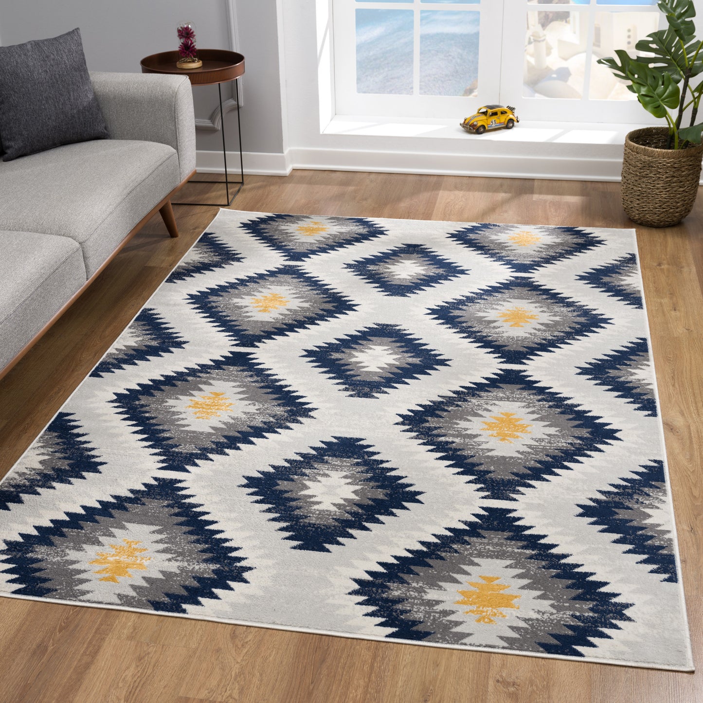 9' X 13' Blue and Gray Kilim Pattern Area Rug