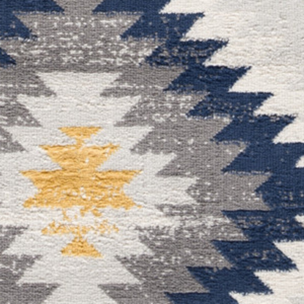 9' X 13' Blue and Gray Kilim Pattern Area Rug