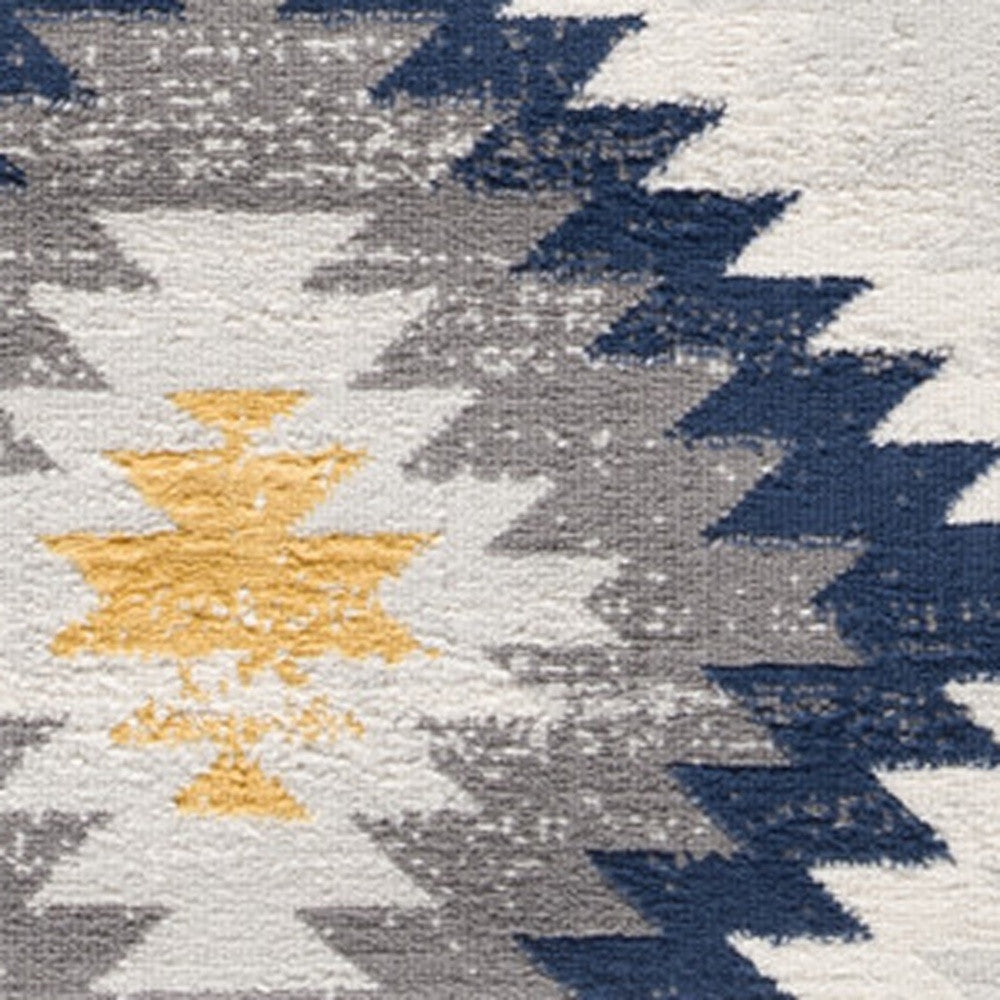 9' X 13' Blue and Gray Kilim Pattern Area Rug