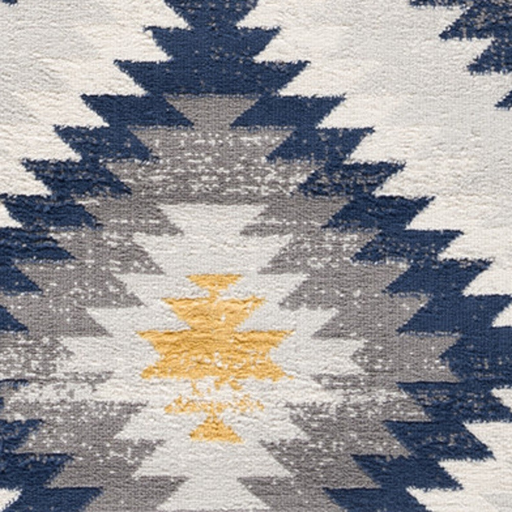 9' X 13' Blue and Gray Kilim Pattern Area Rug