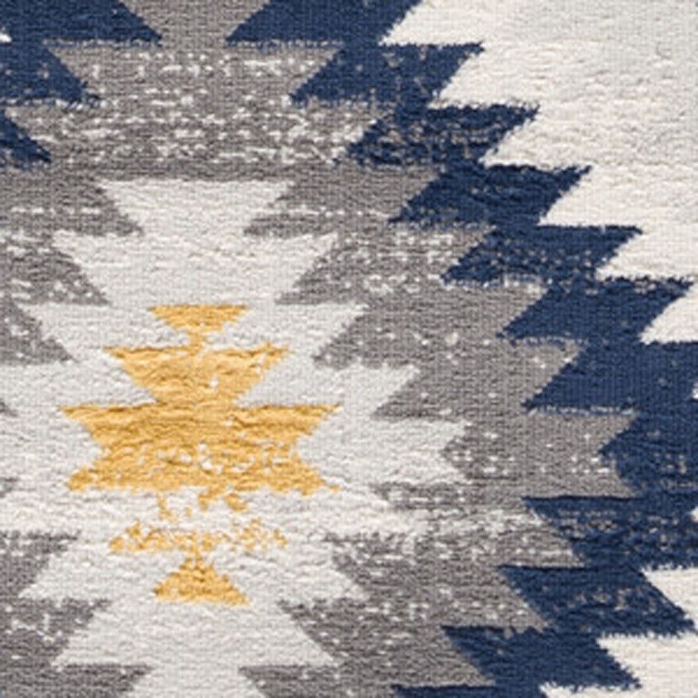 9' X 13' Blue and Gray Kilim Pattern Area Rug