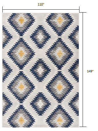 9' X 13' Blue and Gray Kilim Pattern Area Rug