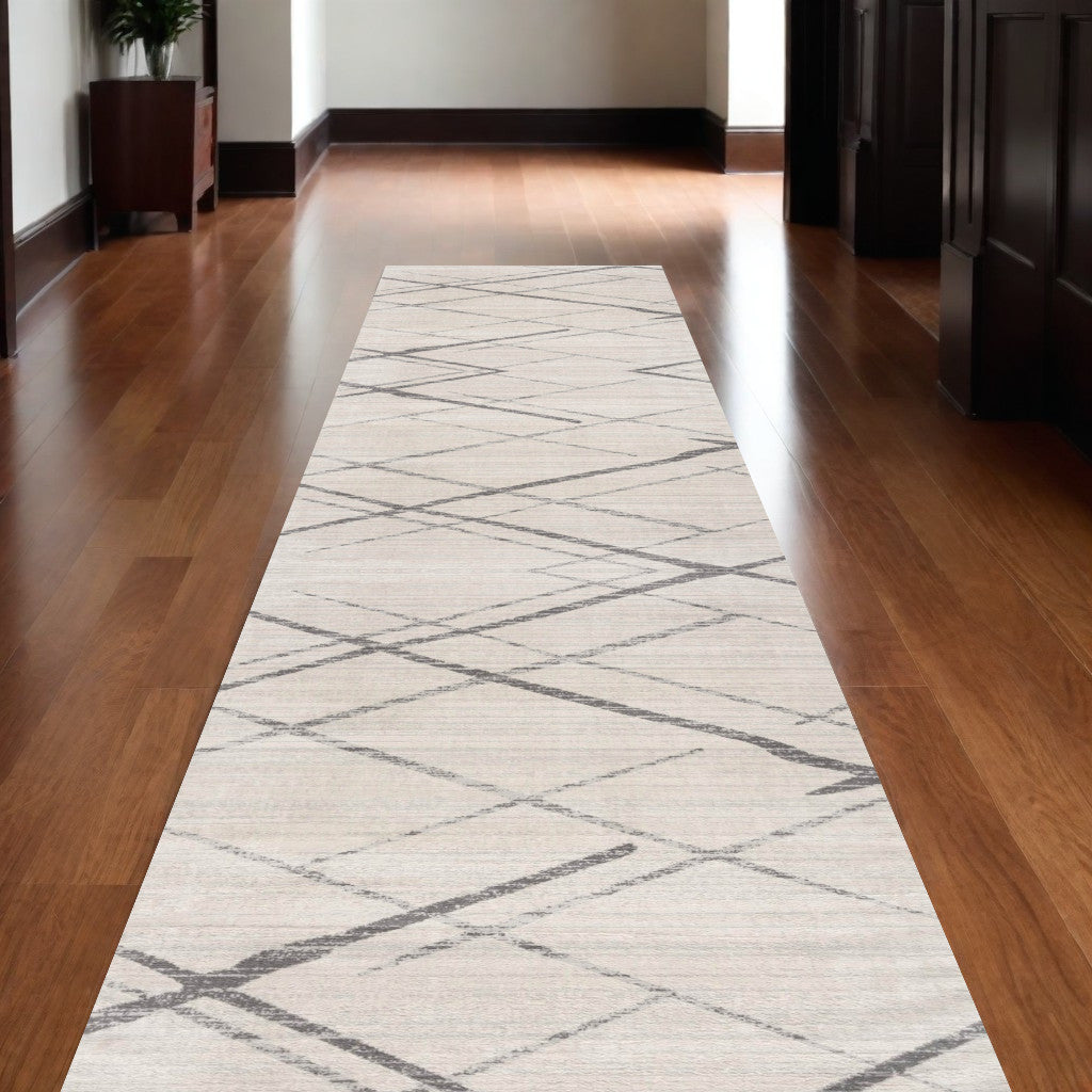 10' Runner Gray and Ivory Geometric Runner Rug