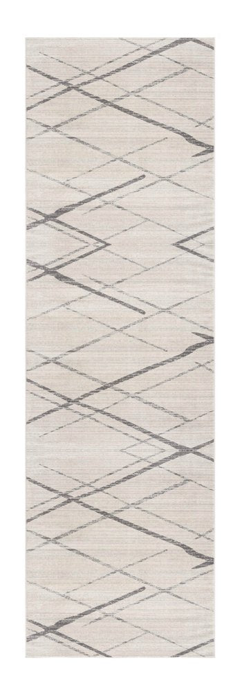 10' Gray And Ivory Geometric Runner Rug