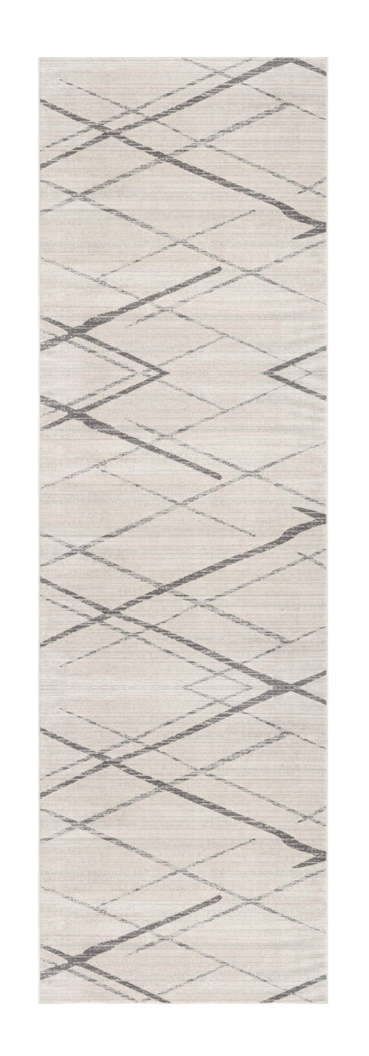 2' X 4' Gray and Ivory Geometric Area Rug