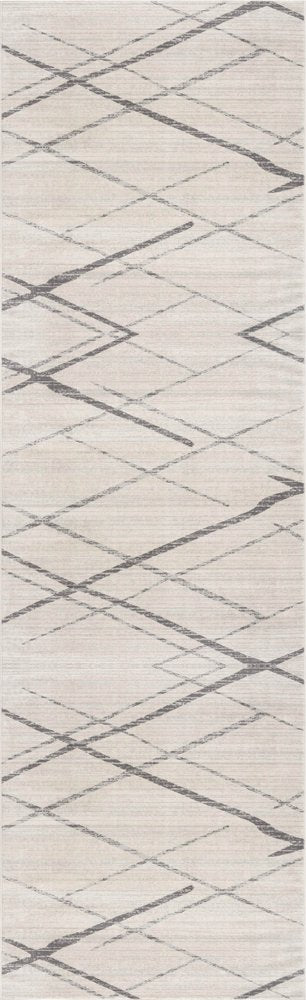15' Gray And Ivory Geometric Runner Rug