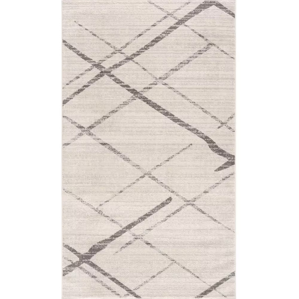 6' Runner Gray and Ivory Geometric Runner Rug