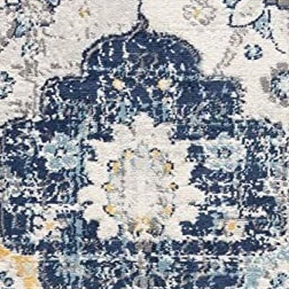 3' X 5' Blue and Yellow Floral Distressed Area Rug
