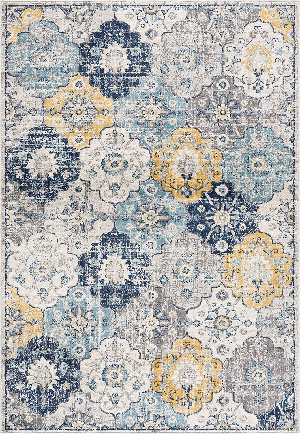 10' Runner Blue and Yellow Floral Runner Rug