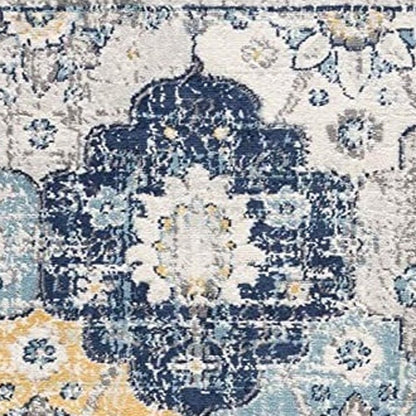 10' Blue And Yellow Floral Runner Rug